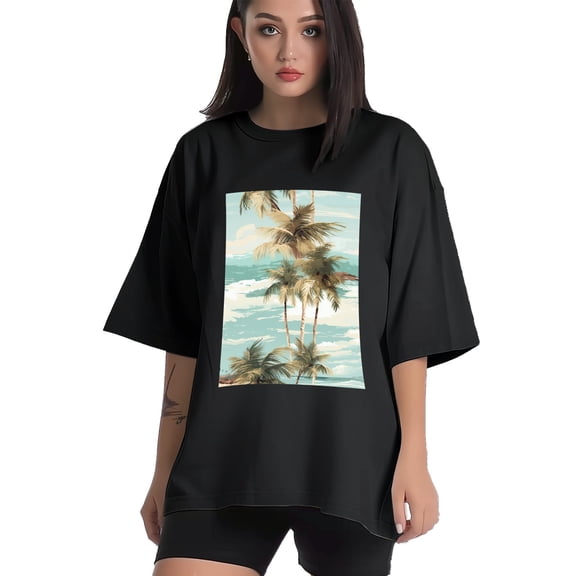 Plus Size Shirt for Women Black Tops for Women Short Sleeves Shirt for Women Seaside (68) T Shirt Crewneck Shirt for Women XS