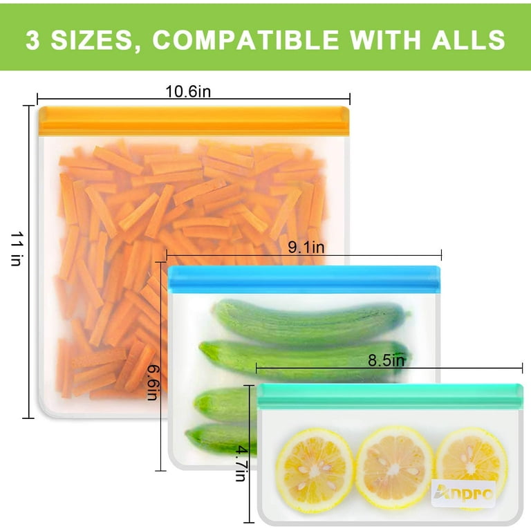 Reusable Food Storage Bags Leakproof - 11 Pack BPA Free Freezer