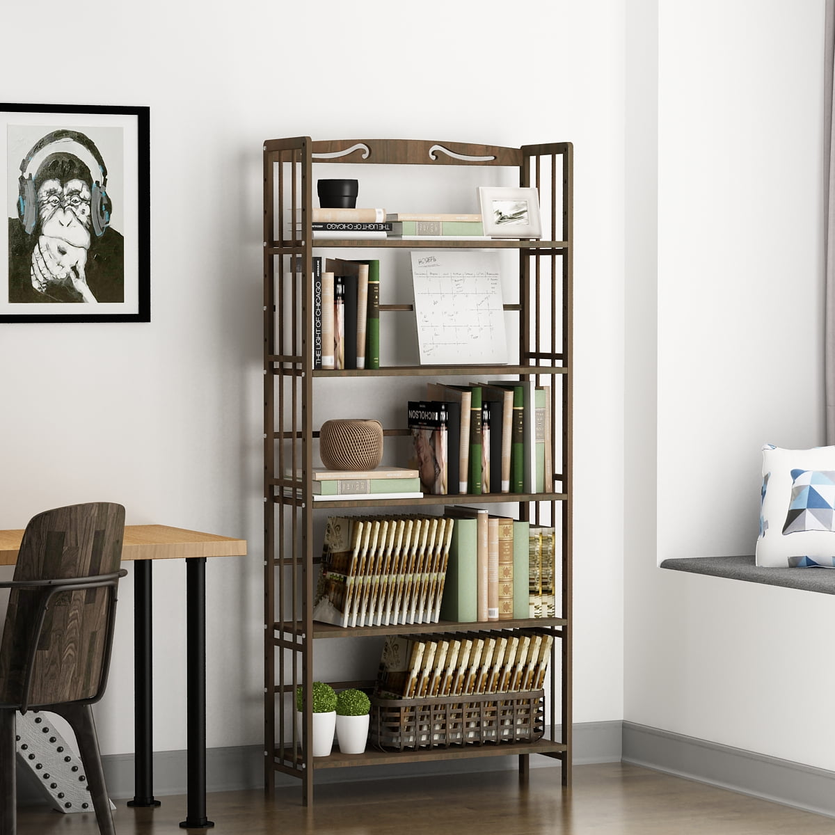 KERROGEE Storage Shelves Wooden 5 Tiers Shelf Bookcase ...