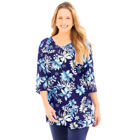 Catherines Women's Plus Size Easy Fit 3/4-Sleeve V-Neck Tunic