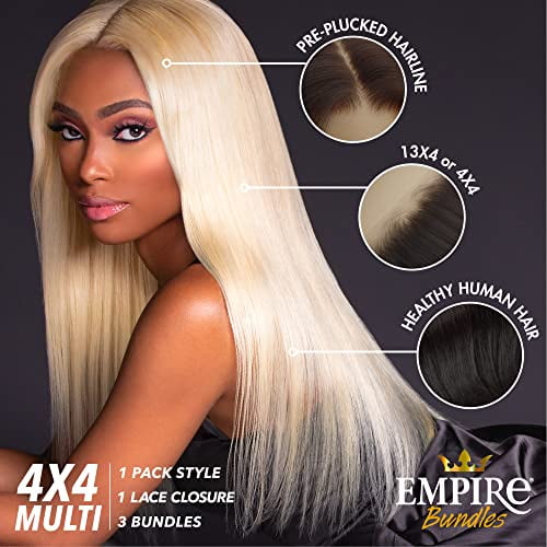 empire bundles multi - body wave with 4x4 closure 10a tangle shed free human hair for weaving and sew in styles (14 16 18 inch, natural)