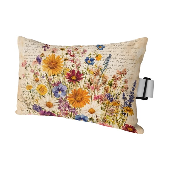 1PCS Outdoor Pillow for Chaise Lounge Chair Daisy Summer Blossom Wildflower Waterproof Headrest Cushion with Insert Vintage Old Newspaper Adjustable Lumbar Pillow for Beach Patio Poolside,11x16in