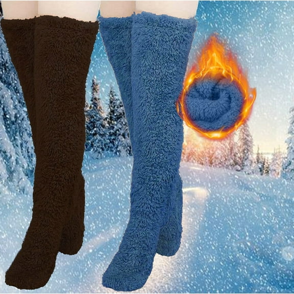 Naughtyhood 2 Pairs Women's High Fuzzy Socks Winter Over Knee Leg Warmers Plush Slipper Socks,Women Christmas Home Sleeping Socks