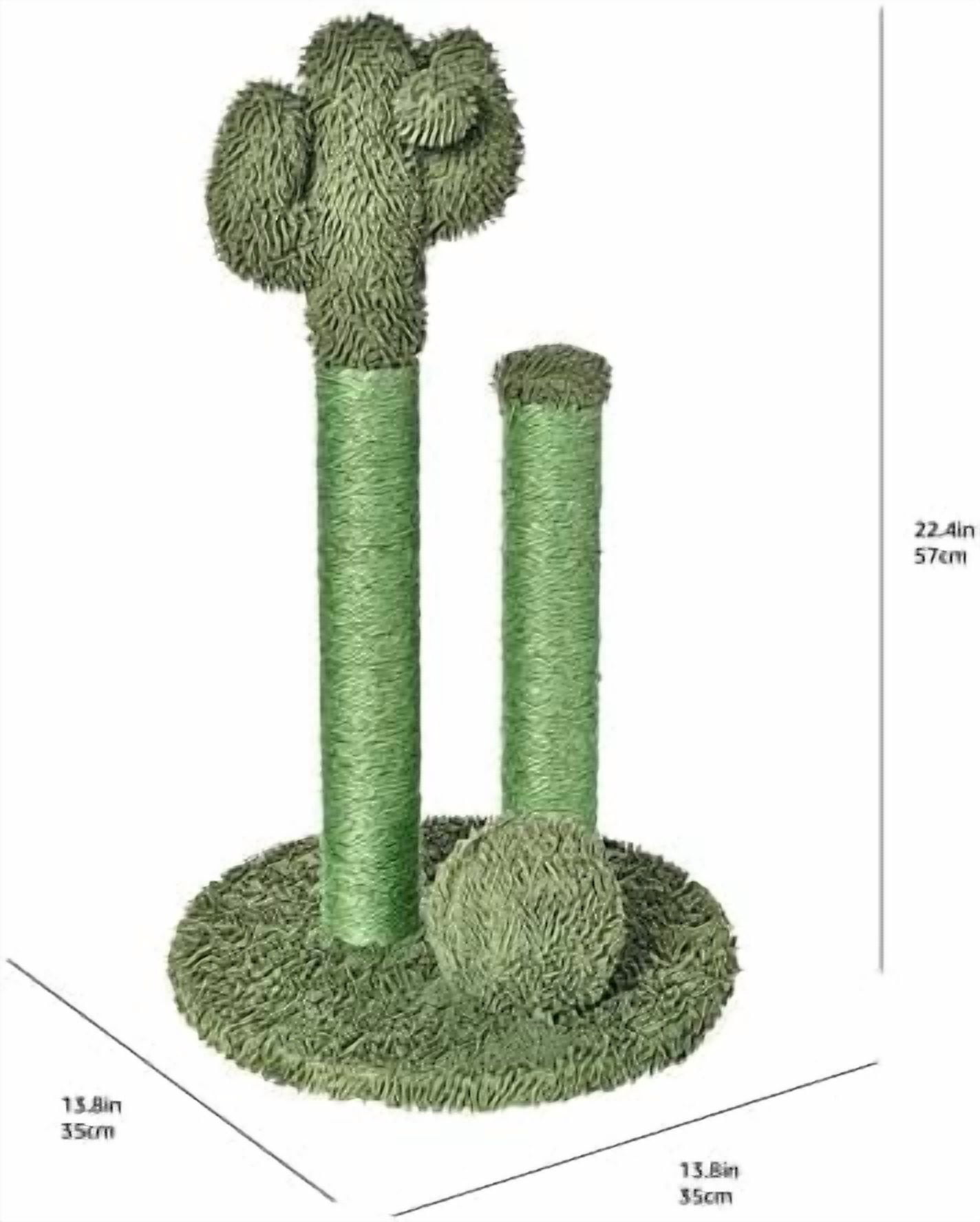 Basics Sisal Cat Scratching Post, Indoor Cactus Triple Posts for Cats & Kittens with Dangling Ball, Small, 22.4"H, Green