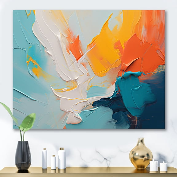 Designart "Abstract Expression in Blue and Orange II" Abstract Wall Art - Modern Blue Abstract Painting Living Room Canvas Art
