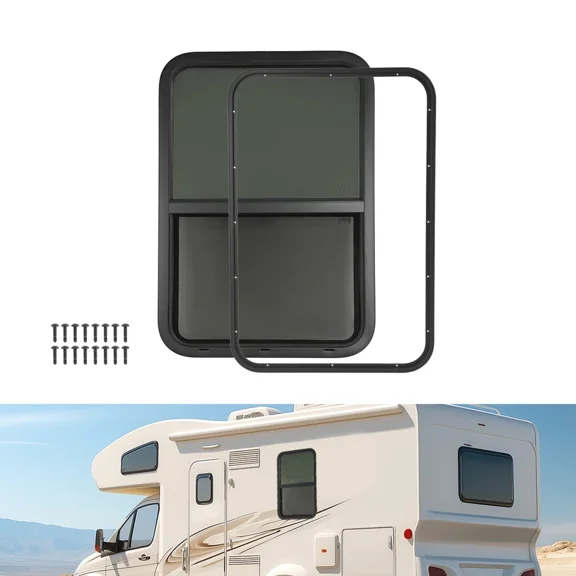 Kojem Tempered Glass Vertical Sliding RV Window 24" X 36" with Trim Ring