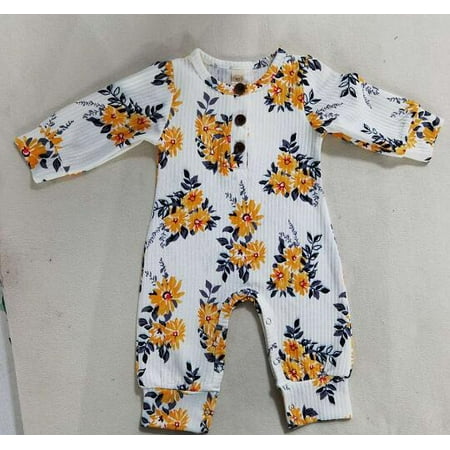 

Carolilly Newborn Toddler Girls One Piece Jumpsuit Buttons Round Neck Long Sleeve Long Romper Overall Clothes