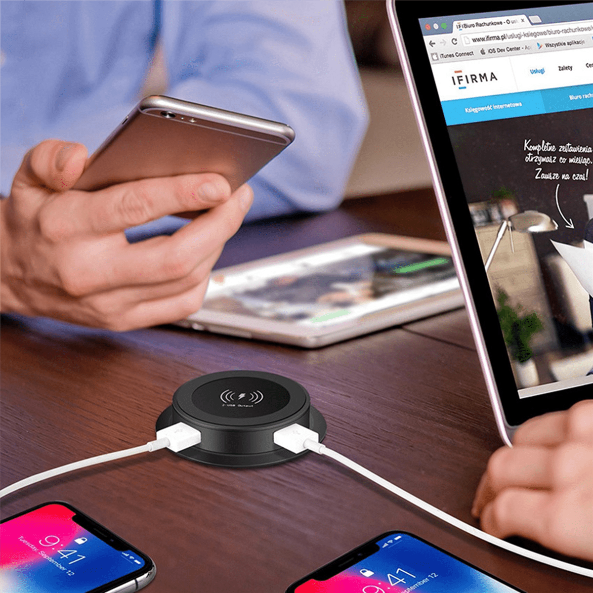 2X 10W Fast Wireless Charger Pop-Up Desktop Embedded Fast Wireless Charger with USB Port Universal for Smartphone