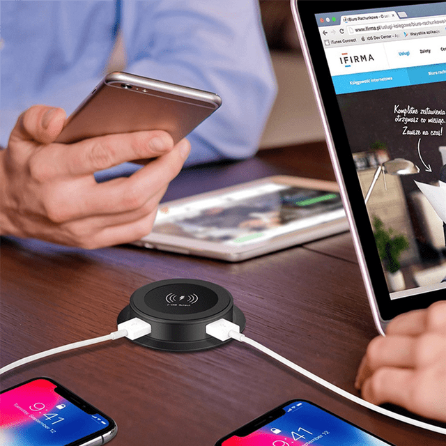 2X 10W Fast Wireless Charger Pop-Up Desktop Embedded Fast Wireless Charger with USB Port Universal for Smartphone