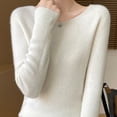 thumbnail image 4 of POROPL White Sweaters for Women Crew Neck Sweater Casual Thin Knitted Top Base Size S-XXL, 4 of 6