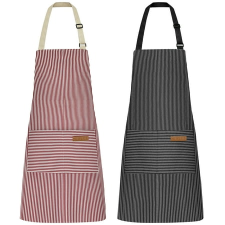 

NLUS 2 Pack Cooking Aprons for Women Men with 2 Pockets 29.5 x 26.8 (Black Pinstripes/Pink Pinstripes)