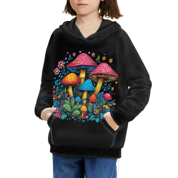 DISNIMO Flower Mushroom Hoodie Girls Pullover Hoodies Size 6-7 Boys Hooded Sweatshirts for Kids Hoodie Sweatshirt Graphic Sweatshirts with Hoodies Black Girls Streetwear Fashion Fall