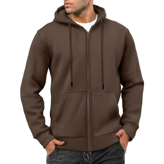 Maoxin Mens Jacket Men's Solid Color Pocket Zipper Long Sleeved Sportswear Jacket Jackets for Men , Brown , XL