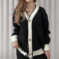 thumbnail image 2 of UYISJ Women's Casual Loose Knitted Cardigan Long Sleeve Open Front Blocked Color Button Down Oversized Sweater Coats M, 2 of 6