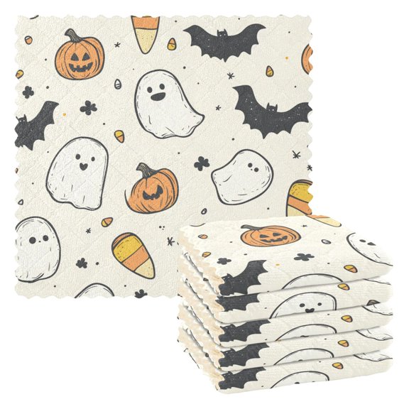 Yayeee 6 Pack Kitchen Dish Cloths for Washing Dishes Soft Absorbent Microfiber Towels, Halloween Happy Ghosts