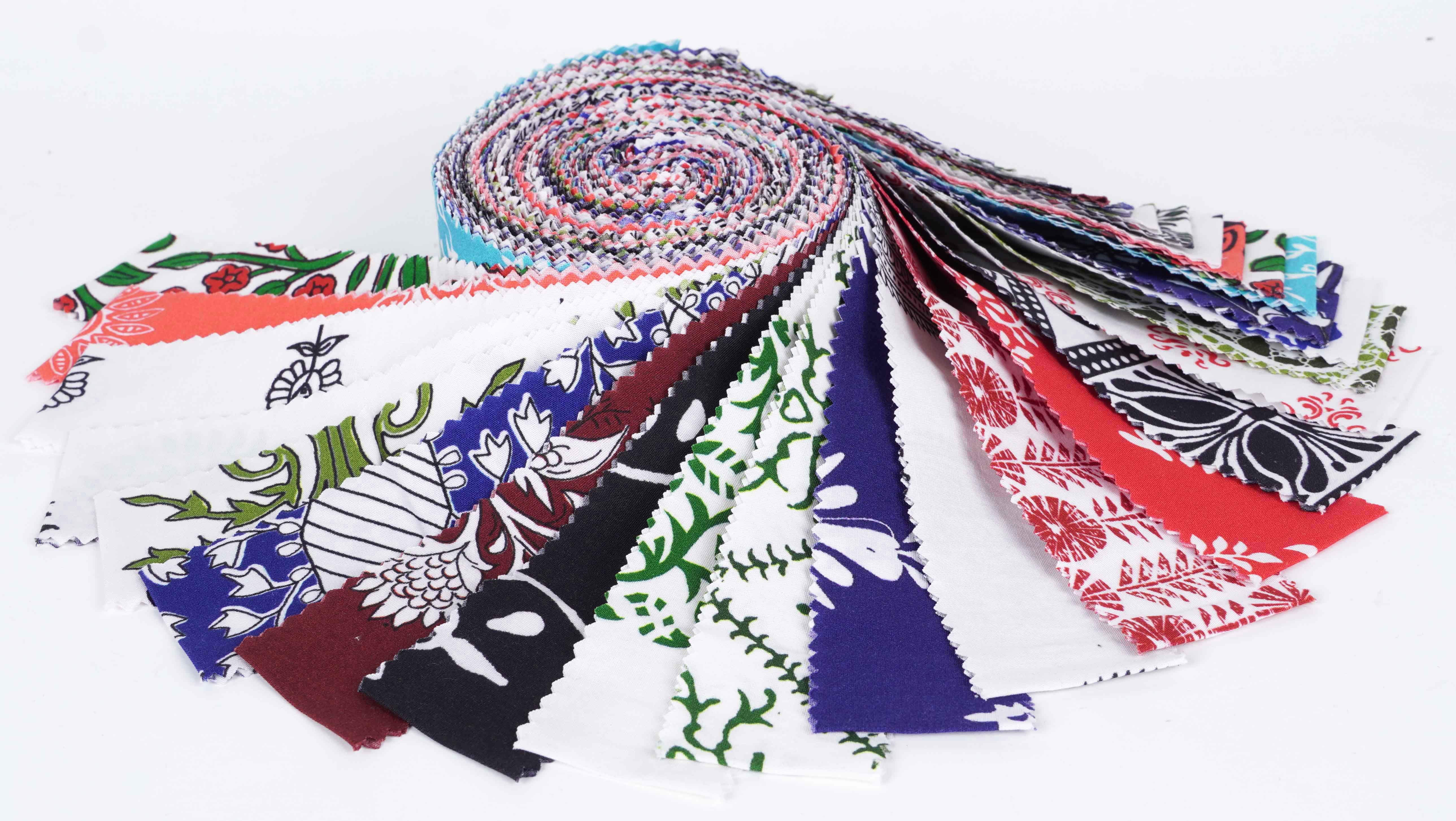 Soimoi 40Pcs Block Print Precut Fabrics Strips Roll Up 1.5x42inches Cotton Jelly Rolls For Quilting - Multicolor
