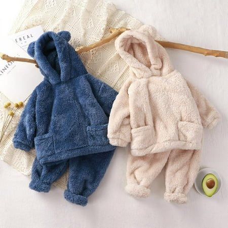 

Baozhu Autumn Baby Boy Girl Clothes Pajamas Set Toddler Flannel Fleece Home Suit Children Winter Warm Hooded Sleepwear 1-4 Years