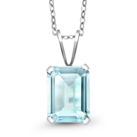Gem Stone King 925 Sterling Silver Sky Blue Topaz Pendant Necklace for Women (2.00 Cttw, Gemstone Birthstone, Emerald Cut 9X7MM, With 18 inch Silver Chain)