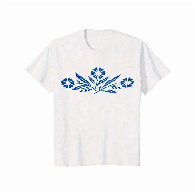 Camiseta 100 % pura con estampado floral, cuello redondo y manga corta para mujer, ideal para primavera y verano, transpirable, deportiva e informal, ideal como regalo navideño.