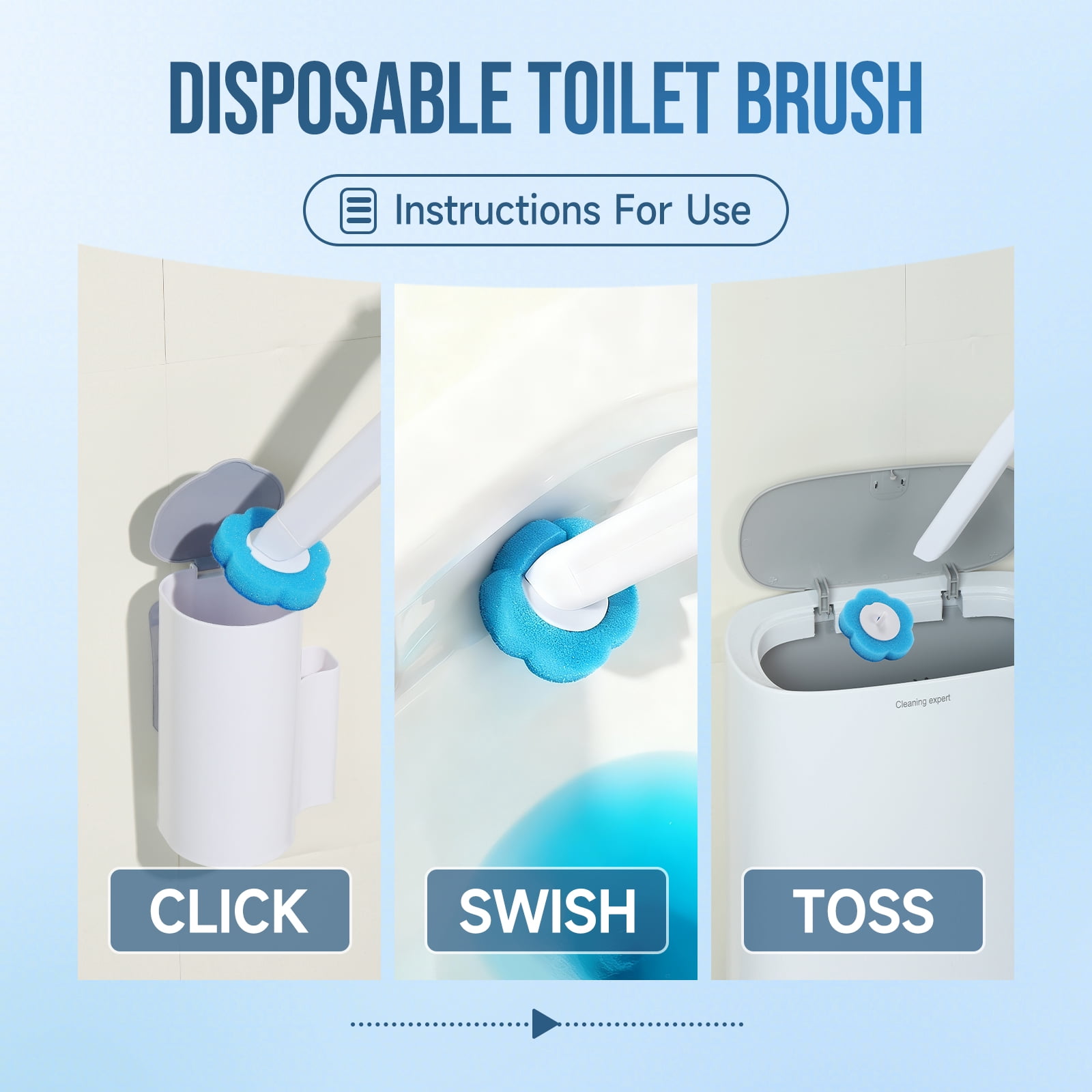2 Pack Disposable Toilet Brush and Holder Set,Extended Handle with 48 Cleaner Refills Toilet Brush for Toilet Bowl Cleaners,Bathroom Cleaning, Bathtub - Blue (Ocean Fresh Scent)