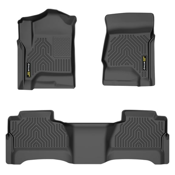 All Weather Floor Mats TPE Car Floor Liners Black Fit For 2014-2018 Chevy Silverado & GMC Sierra 1500/2015-2019 2500HD 3500HD Crew Cab