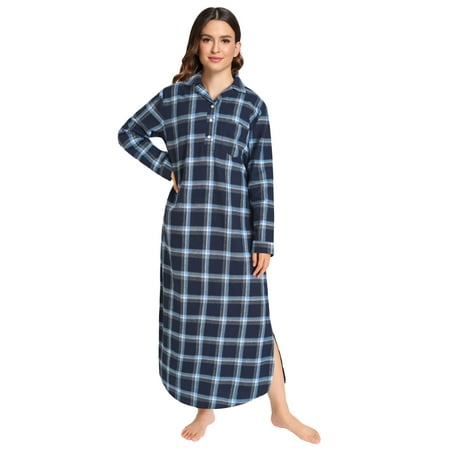 a.Jesdani Women's Plaid Flannel Nightgowns Full Length Sleep Shirts ...