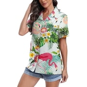 Aiyino Women's Hawaiian Floral Shirts Short Sleeve Button Down Tropical Holiday Summer Beach T-Shirt Tops,XXL Bird Green Leaf