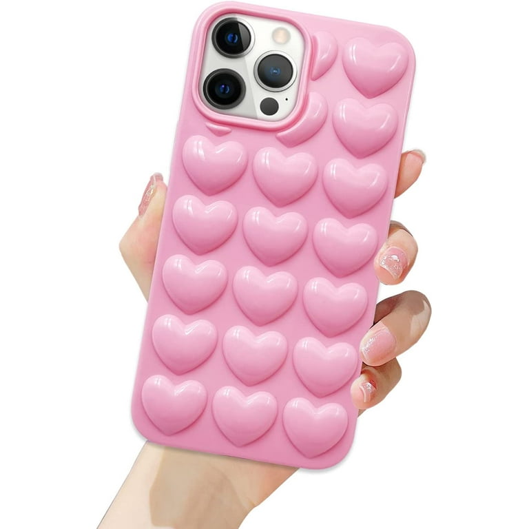 Compatible with iPhone 13 Women Girls 3D Bubble Heart Case Cute