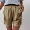 thumbnail image 2 of Aboser Khaki Shorts for Women Dressy Casual Chino Shorts Cotton and Linen Lounge Shorts Elastic Waist Work Office Buttom with Pockets, 2 of 8