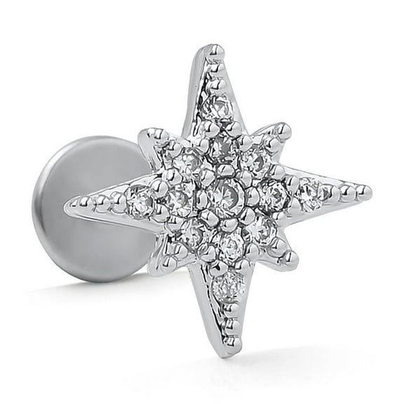 1 pc 316L Surgical Stainless Steel Micro Pave Clear Cubic Zirconia Cartilage Earrings for Women Men Flat Back Earring Star 6mm Pin: 1.2mm 316L Surgical Stainless Steel