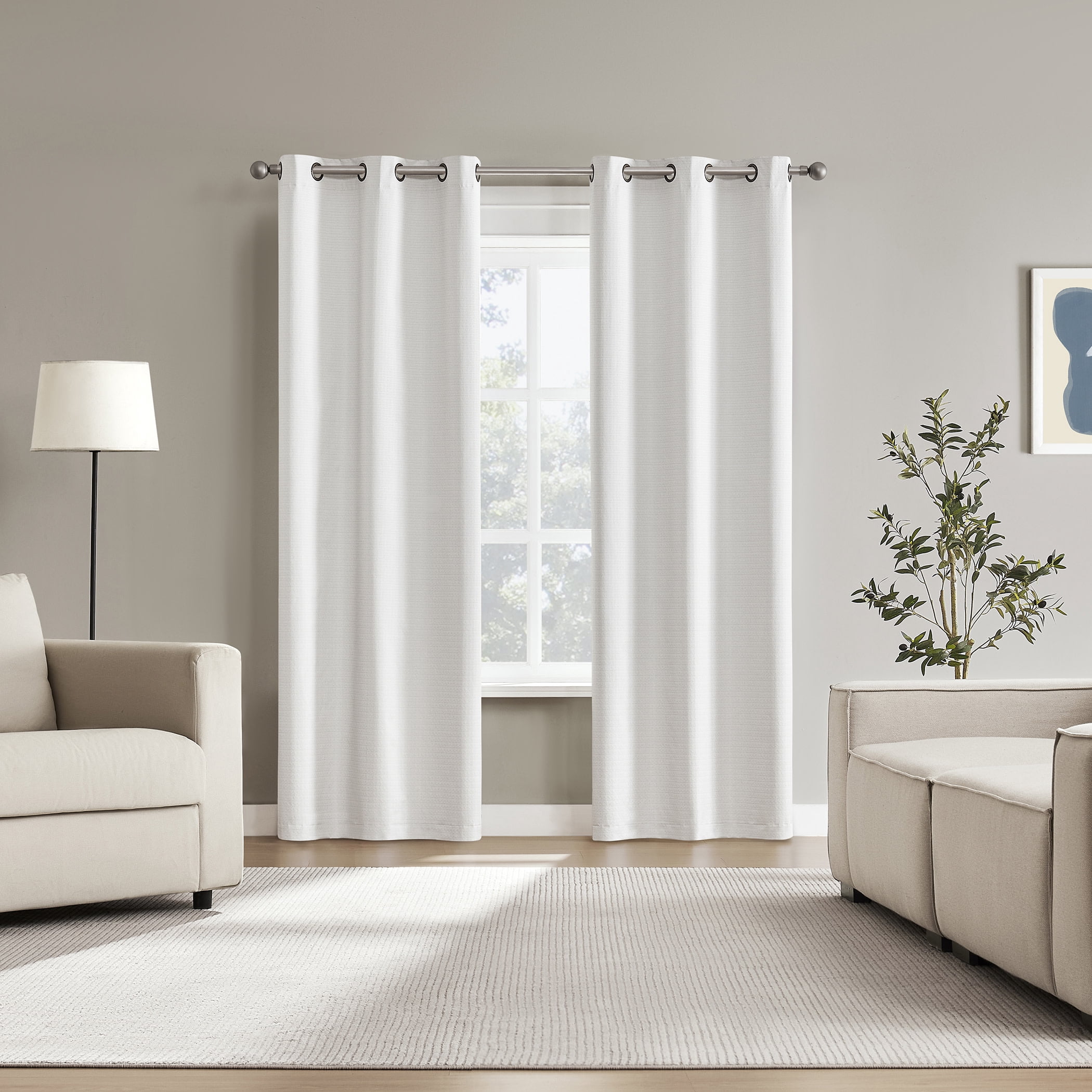 Sun Zero Bryant 2-Piece Textured Thermal Insulated 100% Blackout  Grommet Top Curtain Panel, White, 37”W x 95"L