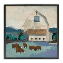 Stupell Industries Barnyard Grazing Cattle Landscape Painting Black Framed Art Print Wall Art, 12 x 12
