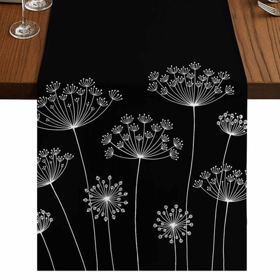 Table Runners 90 Inches Long Dress Scarves, Black Dandelion Farmhouse Coffee/Dining/Kitchen Table Runner for Living Room, Spring Modern Minimalist Country Flower 13x90 Inch