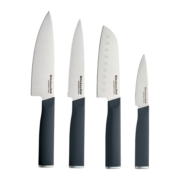 KitchenAid 4-Piece Chef Knife Set with Blade Covers, High-Carbon Japanese Steel, Charcoal Gray