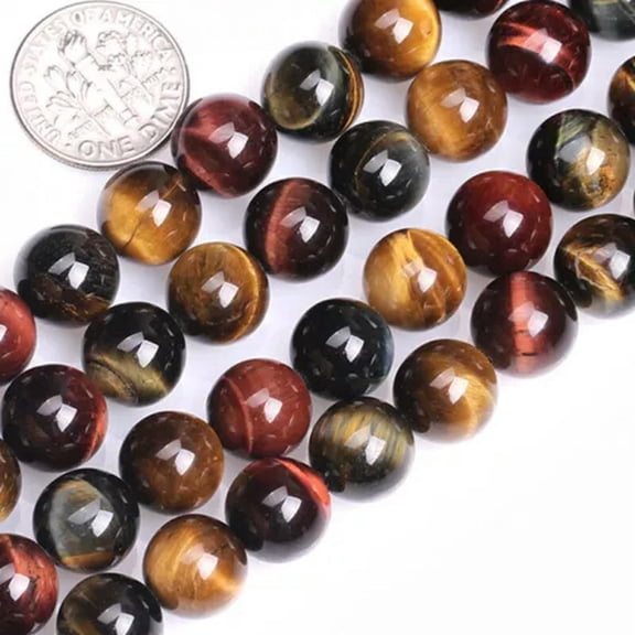 K-KED Natural Multi-Color Tiger's Eye Gemstone Round Beads For Delicate Jewelry Making 15" -8 mm