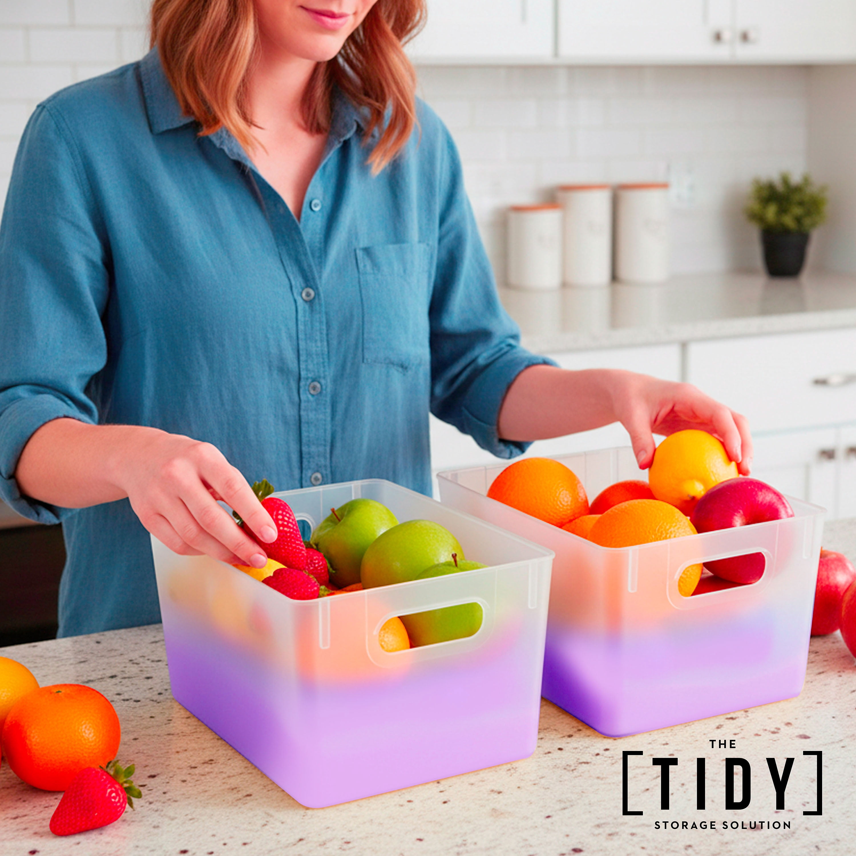 Tidy Matte Closet Storage Bins with Handles, Stackable, 2-Pack, Lilac