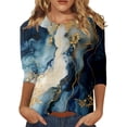 thumbnail image 1 of TSADFHJI T-Shirt Oversize Femme Graphique Femme Décontracté Col Rond Manches Trois-Quarts Style Ethnique Rétro Imprimé T-Shirt Haut Décontracté L Marine, 1 of 5