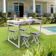 thumbnail image 5 of Folding Picnic Table with 4 Stools, Aluminum Table Chair Set for up to 4 Persons, Portable Lightweight and Heights Adjustable for Outdoor Camping Dining BBQ Party, 5 of 5