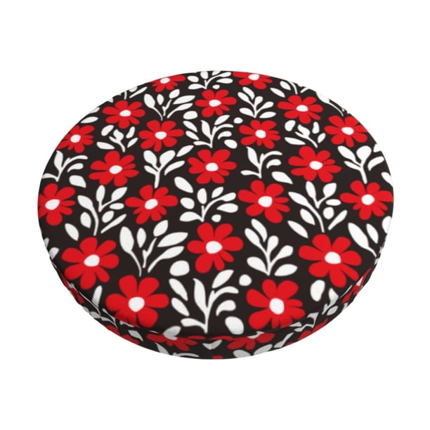 Disketp Red Floral Funda Redonda para Taburete, Funda de Cojín para Silla de Bar Suave y Elástica-12 inch