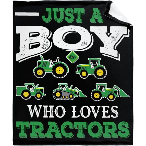 Couverture Légère en Flanelle « Just A Boy Who Loves Tractors », Édredon en Molleton Peluche Doux, Jeté de Literie pour Canapé et Lit 80"x60 Pouces pour Adulte