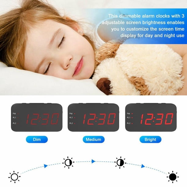 Reloj de Digital pantalla LED grande con Cable de USB MODO de Dimmer ajustable Función de intermitencia, Control de voz, reloj moderno rojo Soledad Despertador de escritorio