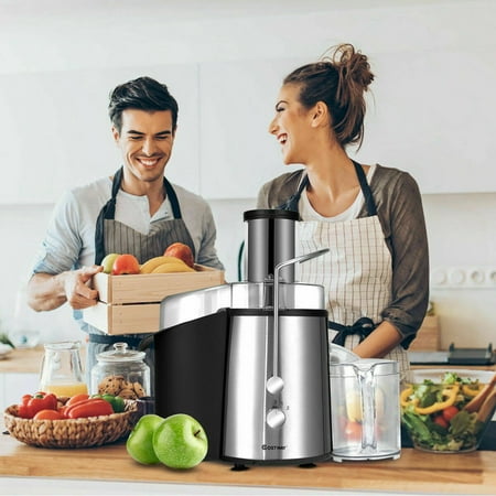 Costway - Electric Juicer Wide Mouth Fruit & Vegetable Centrifugal Juice Extractor 2 Speed - Black + Silver