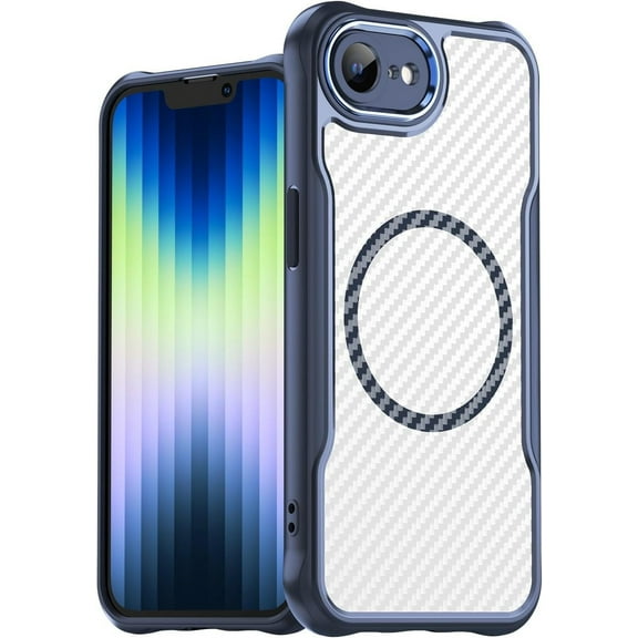 REQO Case for iPhone 16E,Full-Body Rugged Carbon Fibre Protective Clear Back Hybrid Magnetic with Wireless Charge Shockproof Protector Phone Case for iPhone SE 4th/iPhone 16E,6.1" 2025