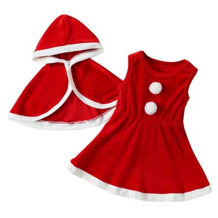 

Youmylove Toddler Girls Sleeveless Christmas Fleece Princess Dress Hooded Robe Cloak Set Child Clothes