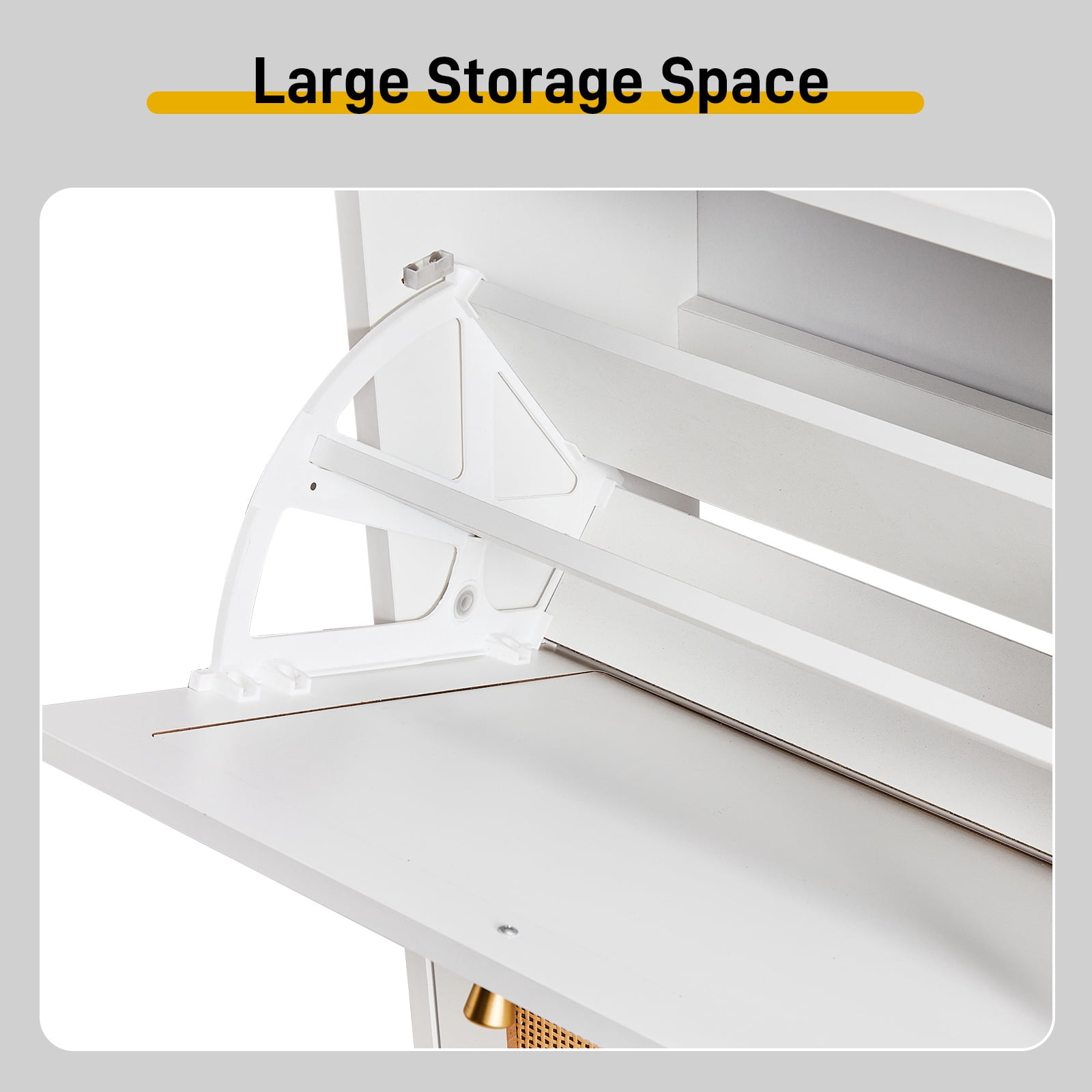 2-Tier Flip-Top Shoe Cabinet Arched Rattan Fronts 4 Compartments White Particle Board Tall Legs Entryway Shoe Organizer for Hallway Porch Bedroom Farmhouse