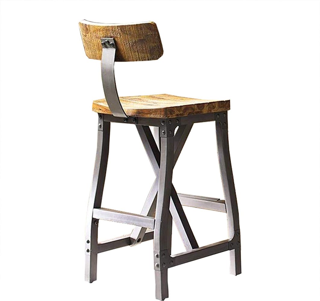 Ink+Ivy Lancaster Bar Stools, Contour Wood Seat, Removable Backest Modern Industrial BarHeight