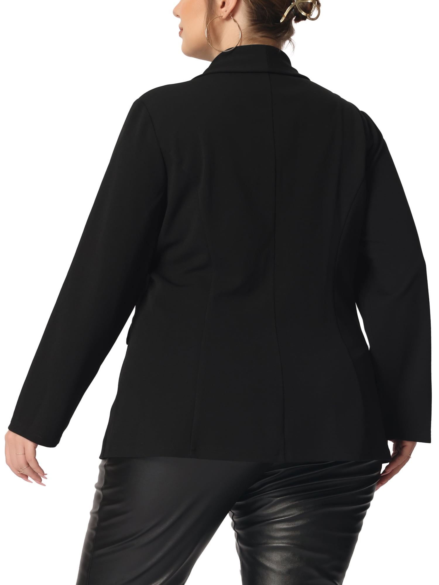 Unique Bargains Women's Plus Size Shiny Sequin Coat Button Lapel Party Blazers 1X Black