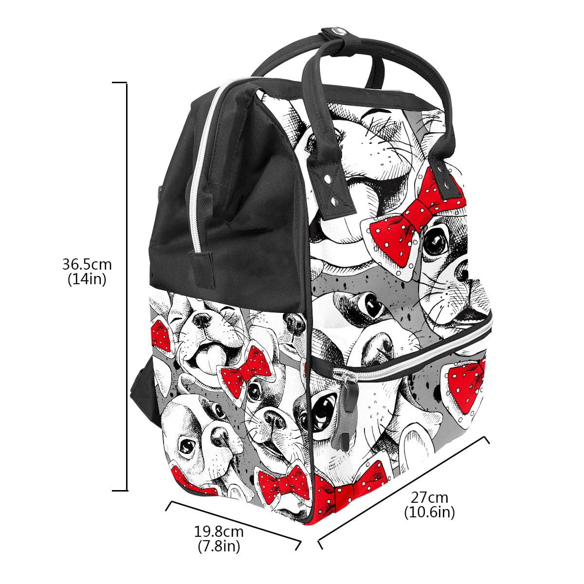 Women Backpack Diaper Bag Baby Nappy Bag, French Bulldog Bow Pattern mummy bag, Lightweight Maternity Large Capacity Stylish Outdoor Tote Bag for Men Women Mommy Dad Baby Boy Girl