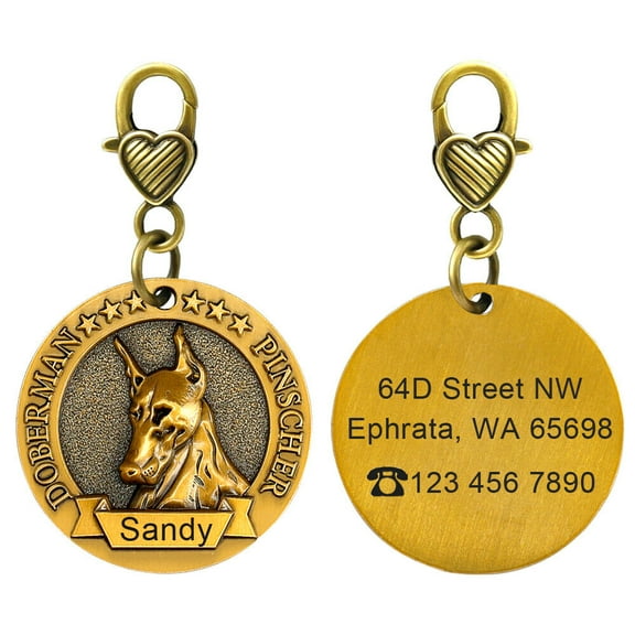 Personalised Dog Tags 3D Custom Pet Name ID Collar Tag Gold Round for German Shepherd