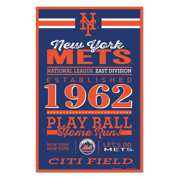 New York Mets Signe 11x17 Bois Design Établi